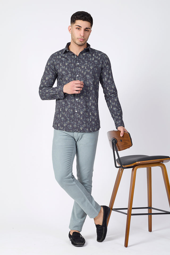 Men's Printed Full Sleeve Shirt - Midnight Navy