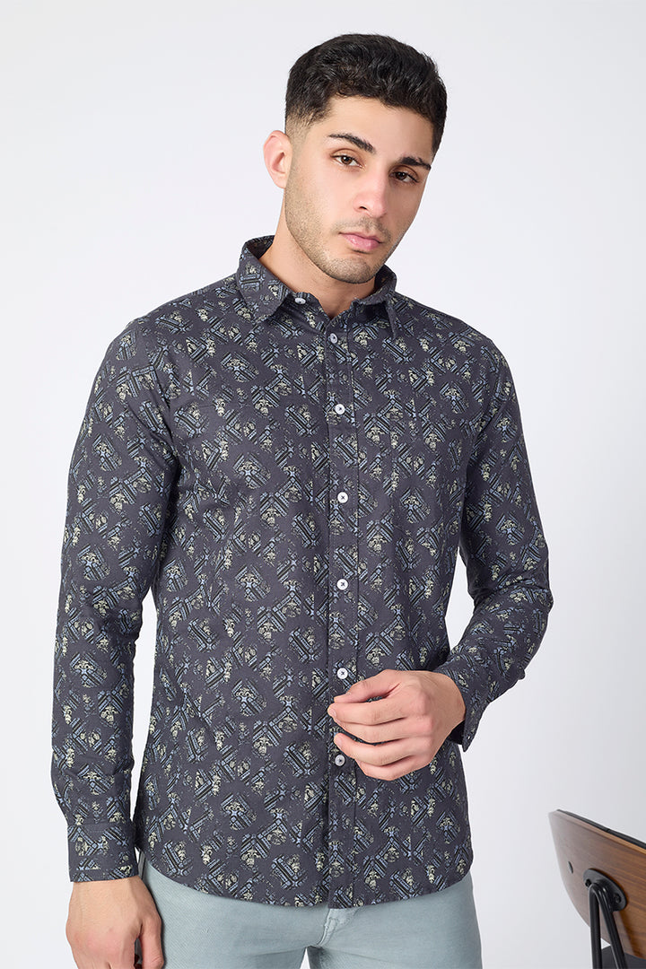 Men's Printed Full Sleeve Shirt - Midnight Navy