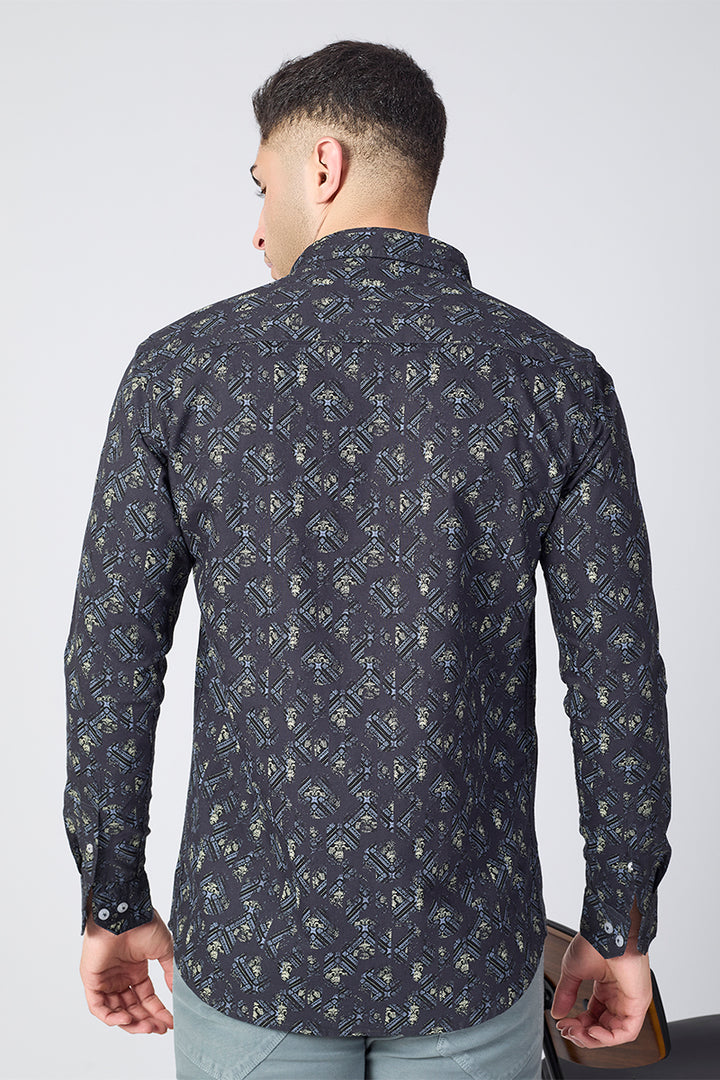 Men's Printed Full Sleeve Shirt - Midnight Navy