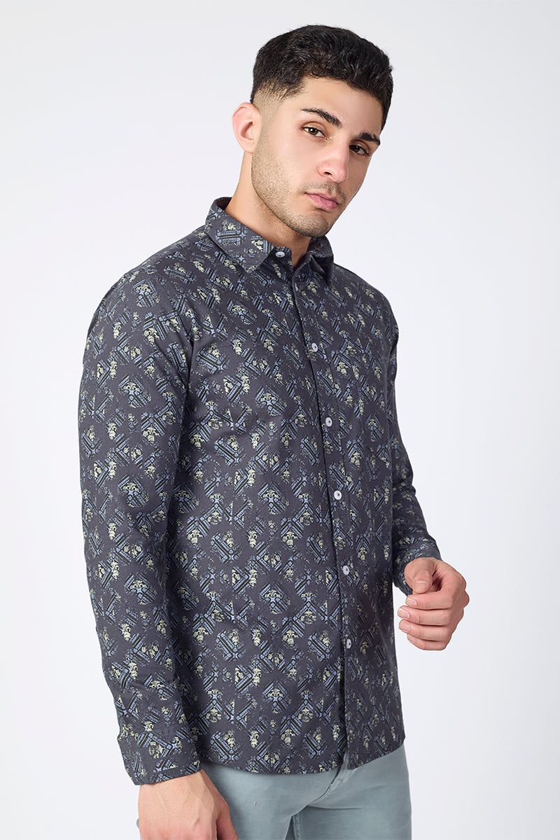 Men's Printed Full Sleeve Shirt - Midnight Navy