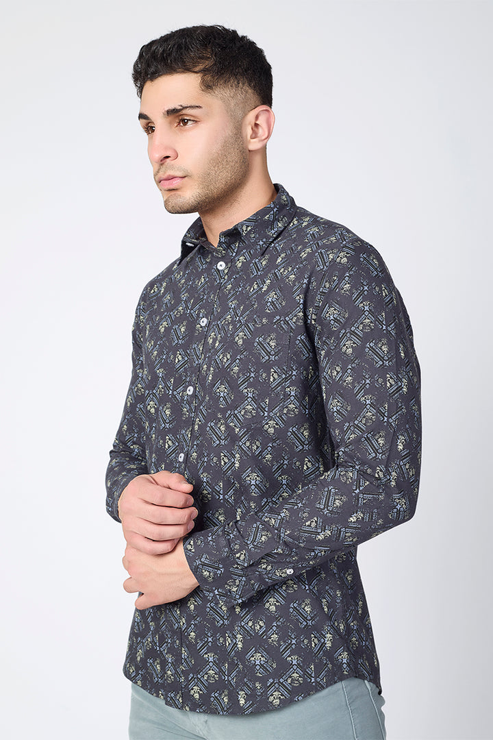 Men's Printed Full Sleeve Shirt - Midnight Navy
