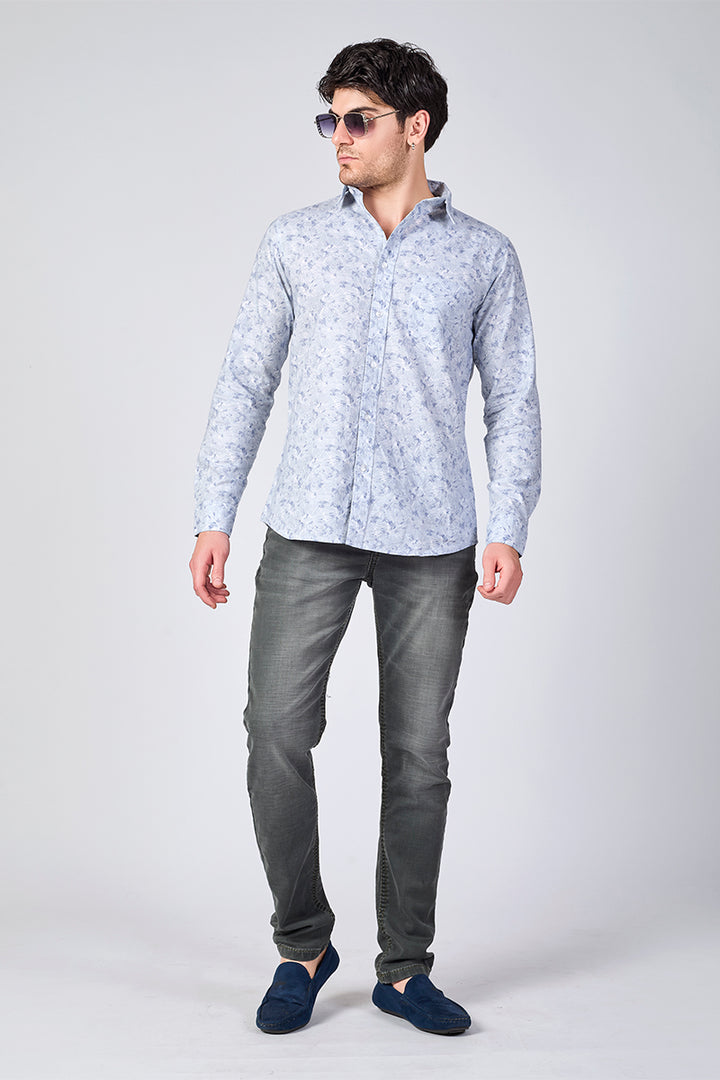 Men's Printed Full Sleeve Shirt - Icy Blue