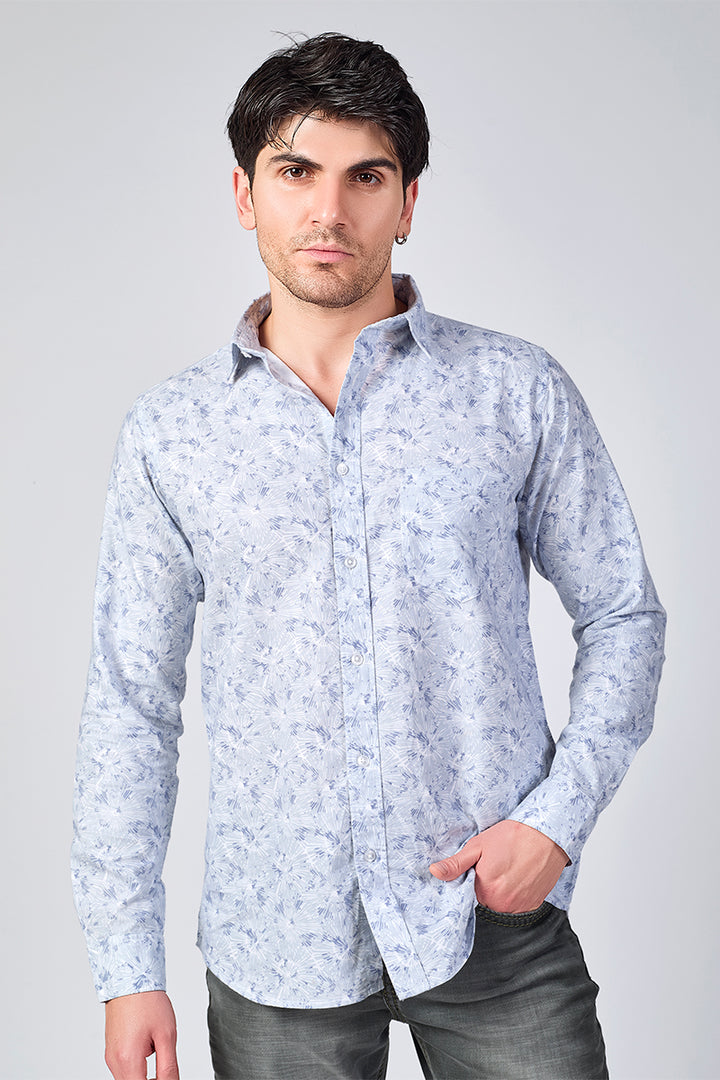 Men's Printed Full Sleeve Shirt - Icy Blue
