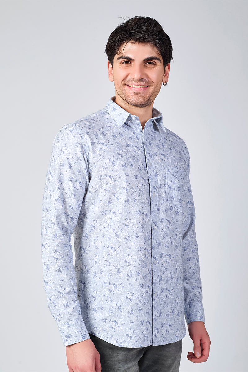 Men's Printed Full Sleeve Shirt - Icy Blue