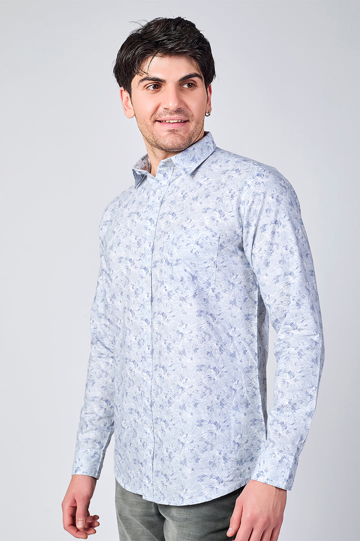 Men's Printed Full Sleeve Shirt - Icy Blue