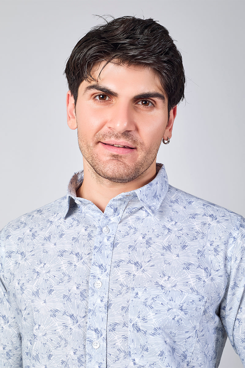 Men's Printed Full Sleeve Shirt - Icy Blue
