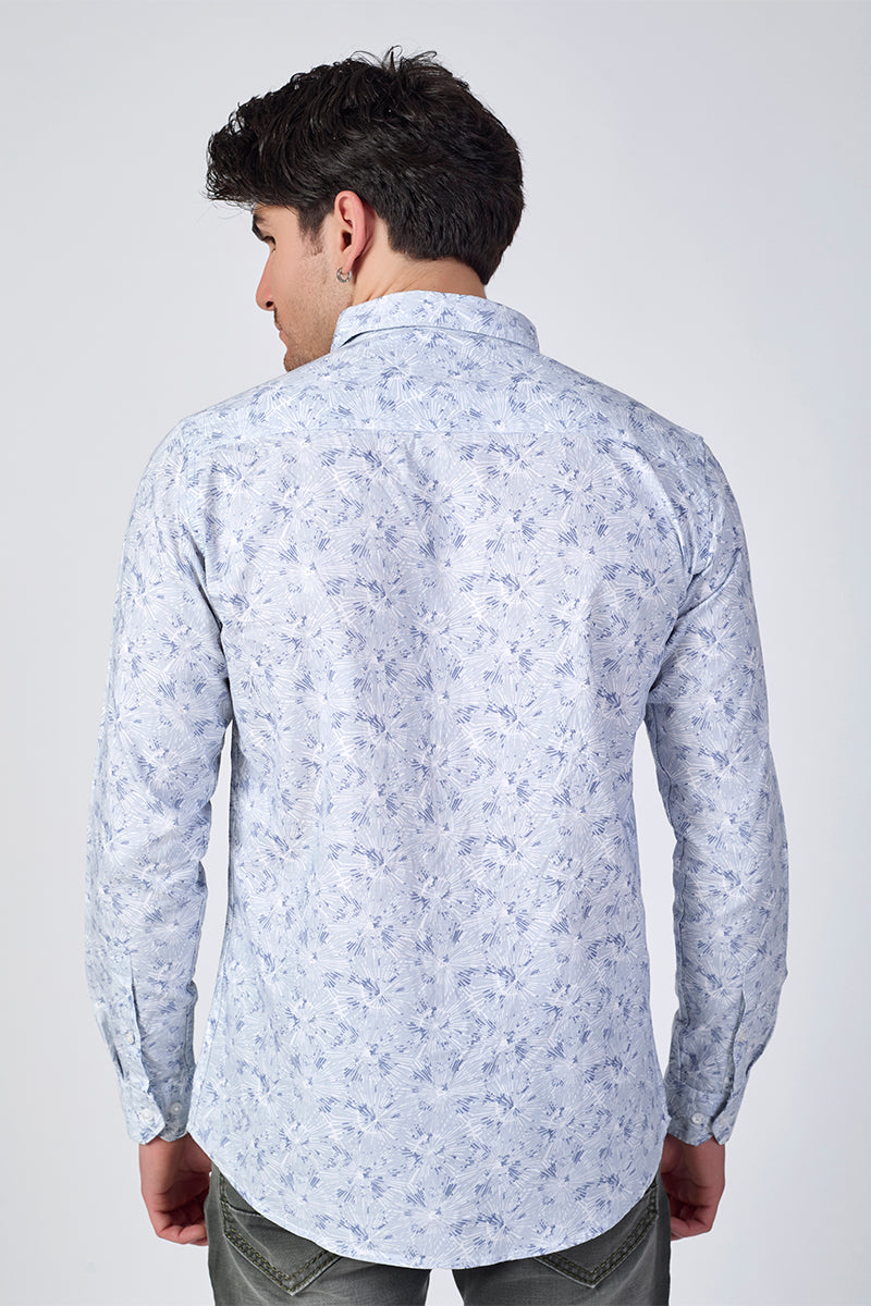 Men's Printed Full Sleeve Shirt - Icy Blue