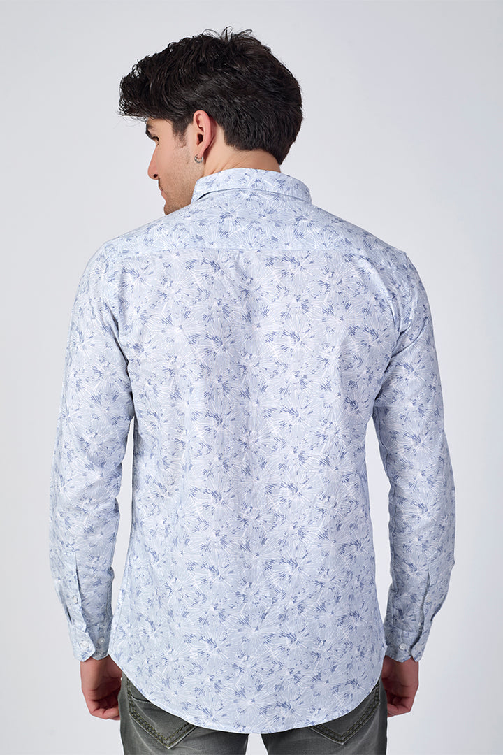 Men's Printed Full Sleeve Shirt - Icy Blue