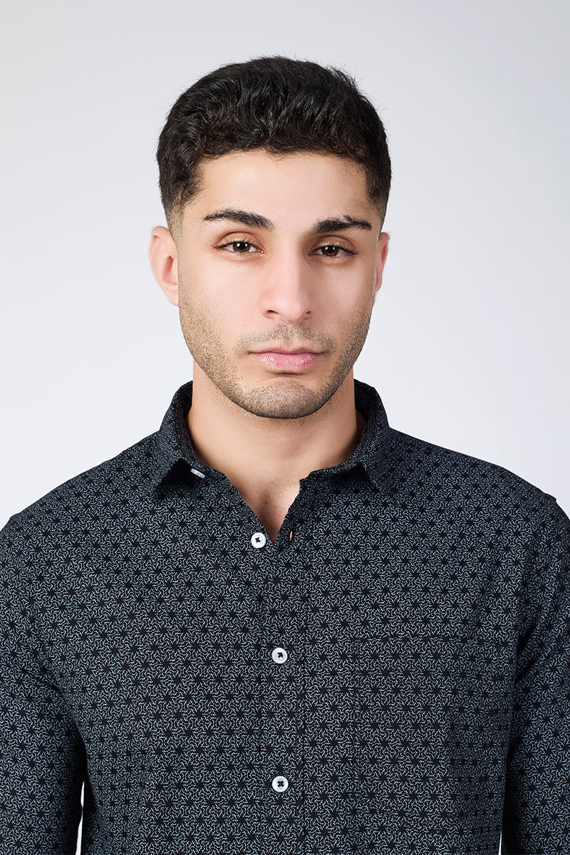 Men's Printed Full Sleeve Shirt - Jet Black