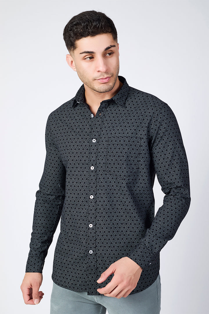 Men's Printed Full Sleeve Shirt - Jet Black