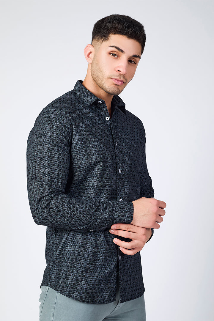 Men's Printed Full Sleeve Shirt - Jet Black