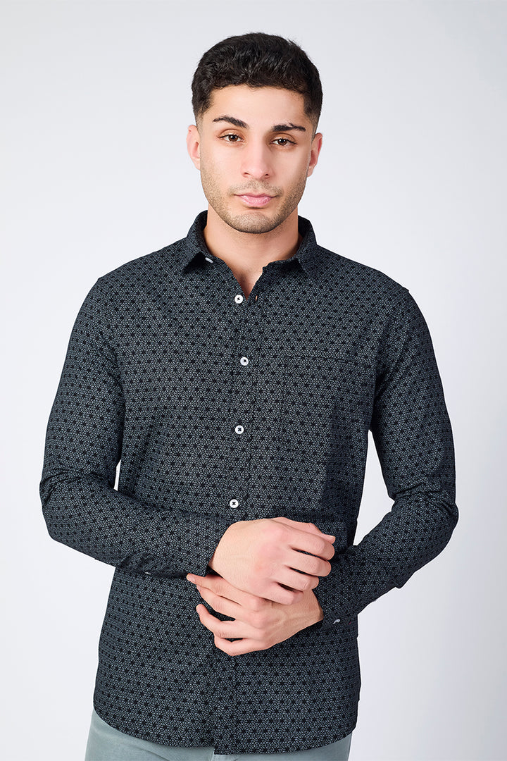 Men's Printed Full Sleeve Shirt - Jet Black