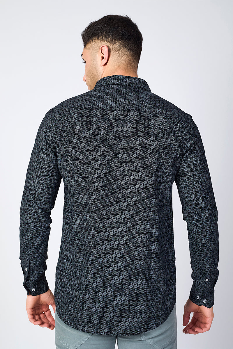 Men's Printed Full Sleeve Shirt - Jet Black