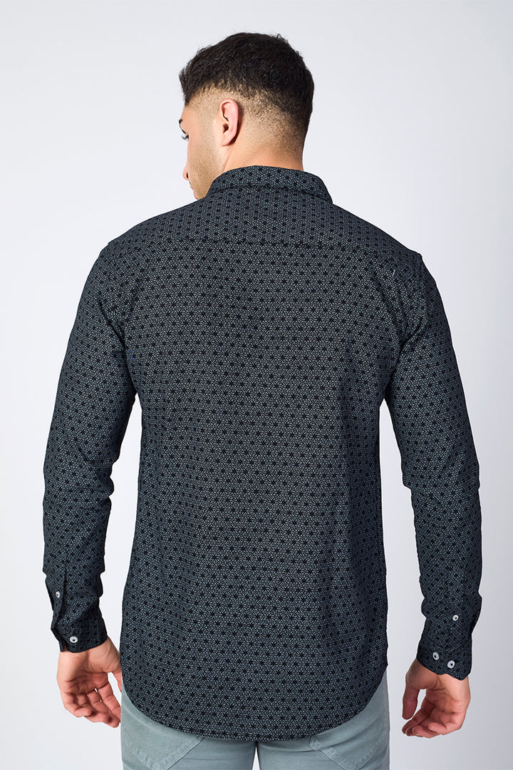 Men's Printed Full Sleeve Shirt - Jet Black