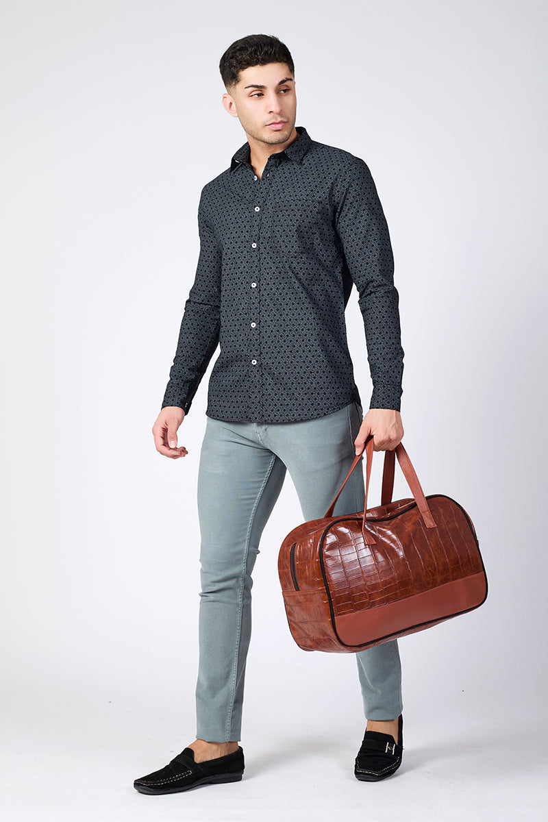 Men's Printed Full Sleeve Shirt - Jet Black