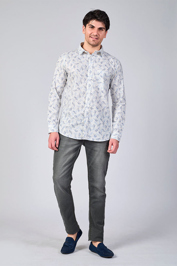 Men's Printed Full Sleeve Shirt - White
