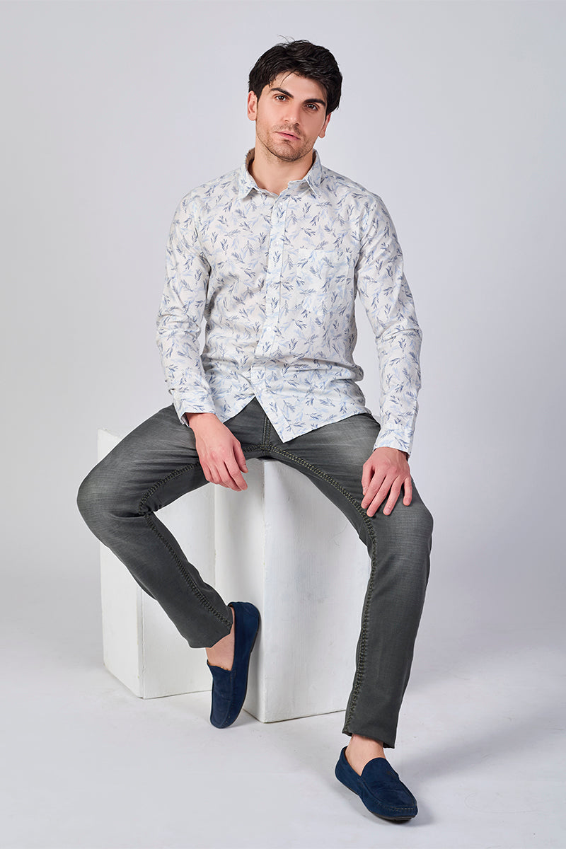 Men's Printed Full Sleeve Shirt - White