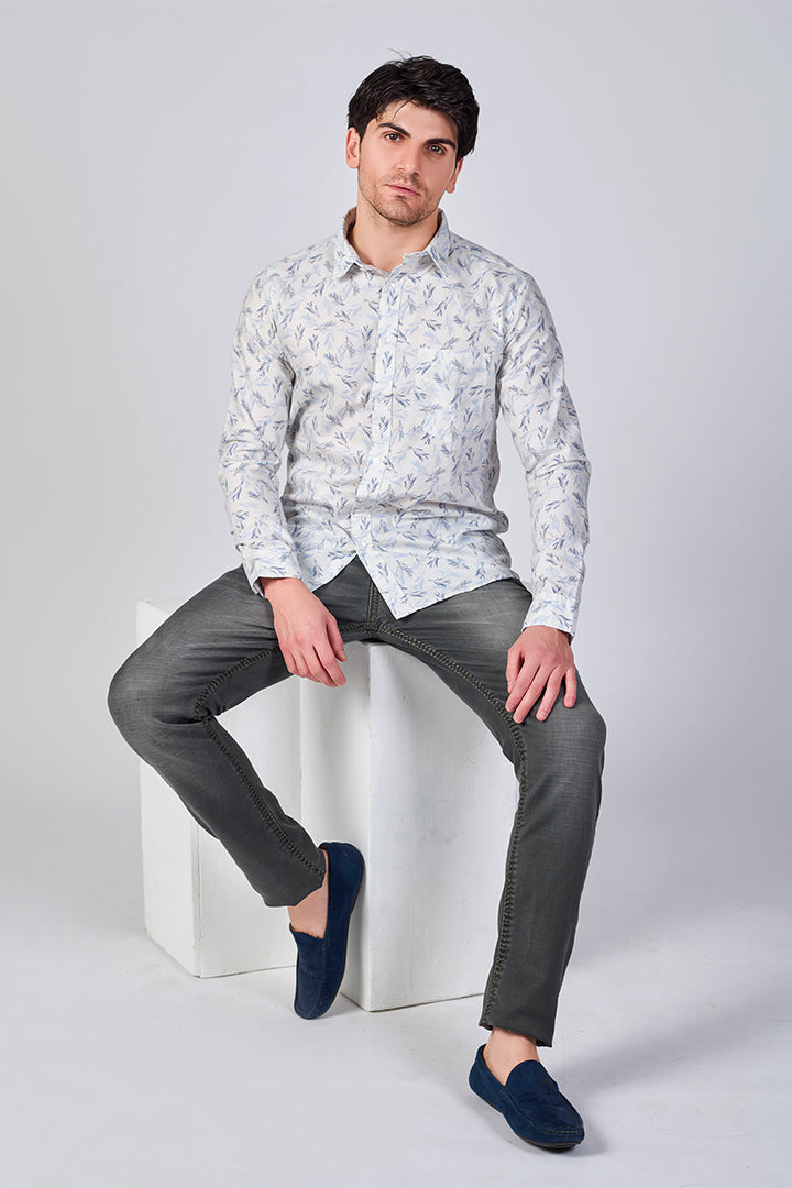 Men's Printed Full Sleeve Shirt - White