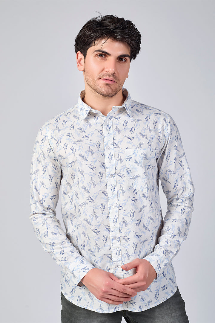 Men's Printed Full Sleeve Shirt - White