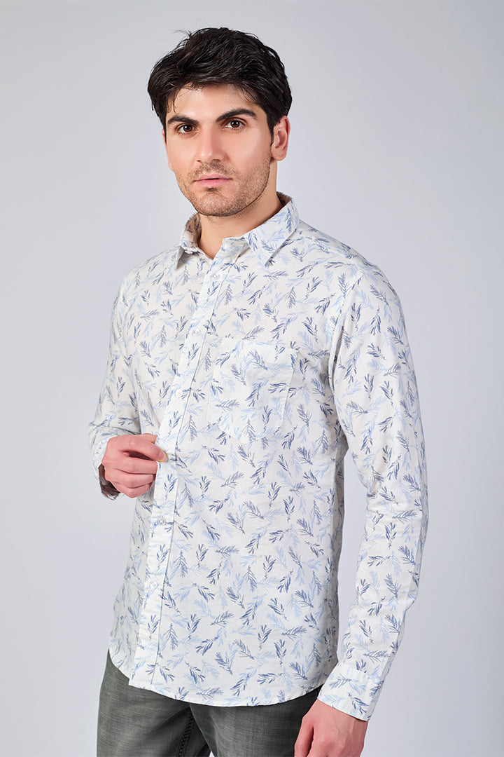 Men's Printed Full Sleeve Shirt - White