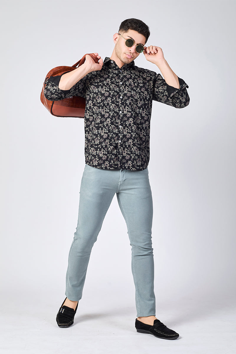 Men's Printed Full Sleeve Shirt - Black