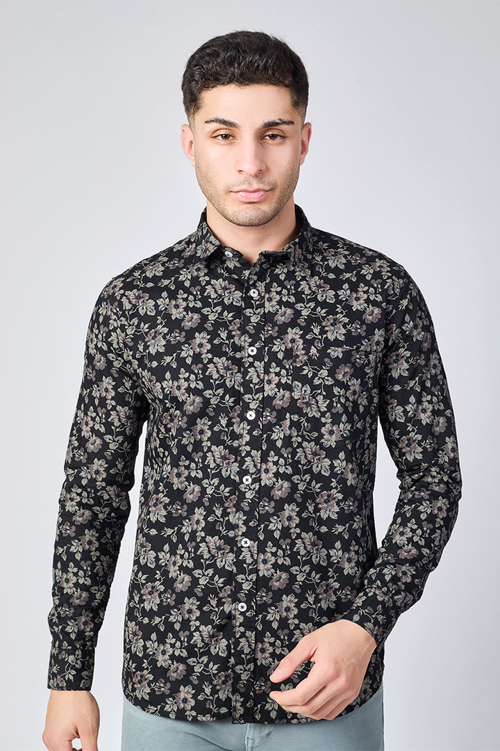 Men's Printed Full Sleeve Shirt - Black