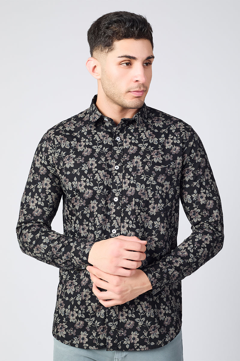 Men's Printed Full Sleeve Shirt - Black