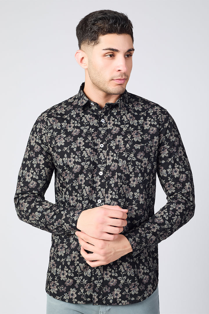 Men's Printed Full Sleeve Shirt - Black