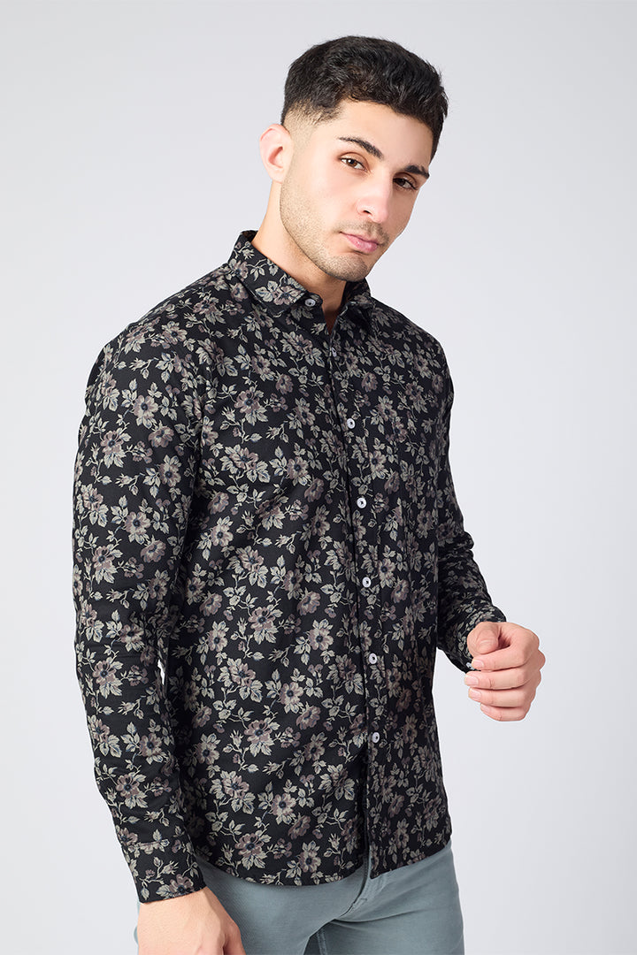 Men's Printed Full Sleeve Shirt - Black
