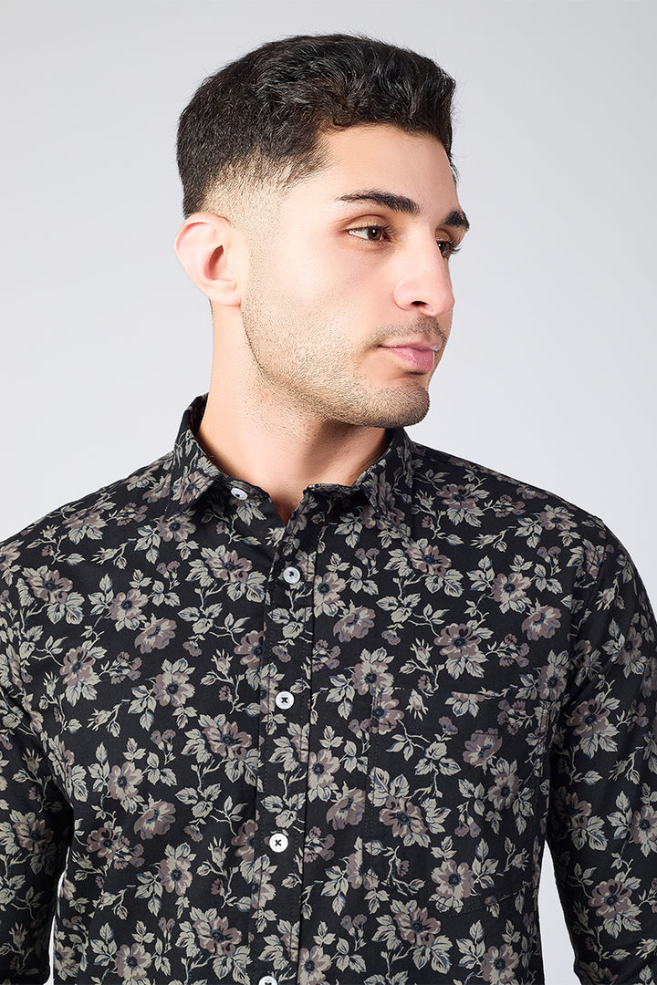 Men's Printed Full Sleeve Shirt - Black