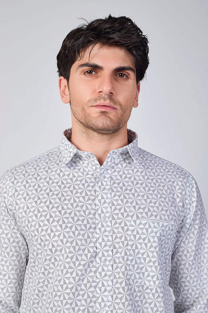 Men's Printed Full Sleeve Shirt - Crisp White