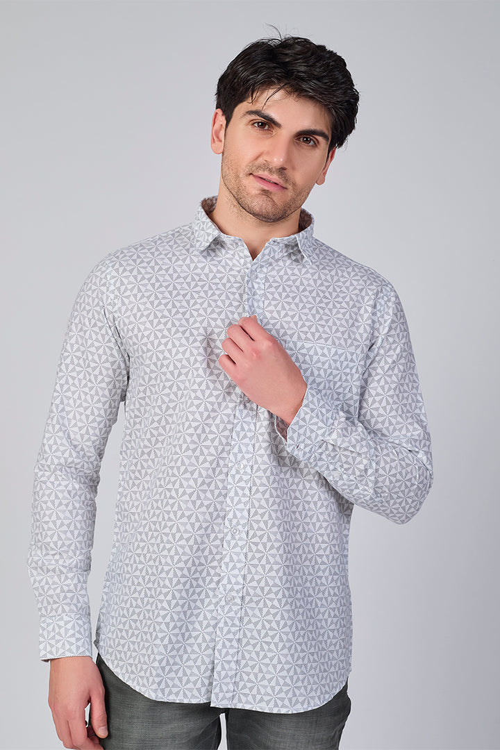 Men's Printed Full Sleeve Shirt - Crisp White