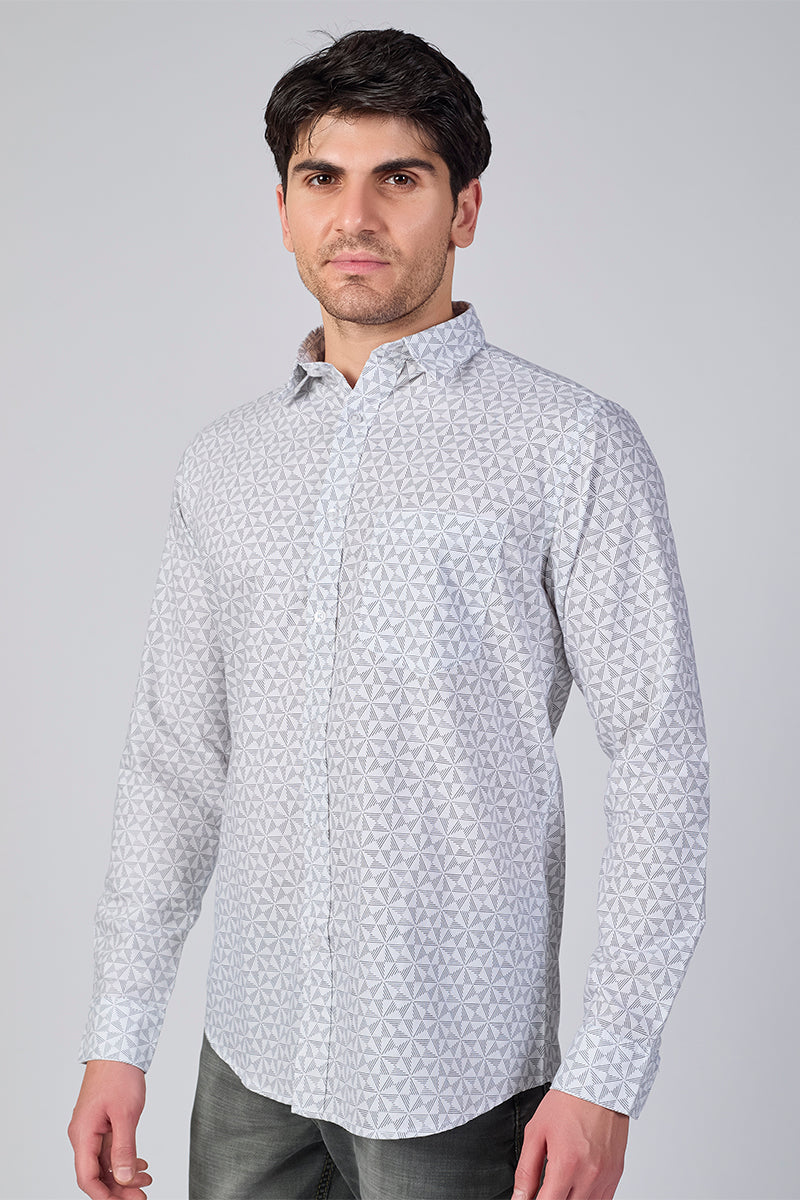 Men's Printed Full Sleeve Shirt - Crisp White