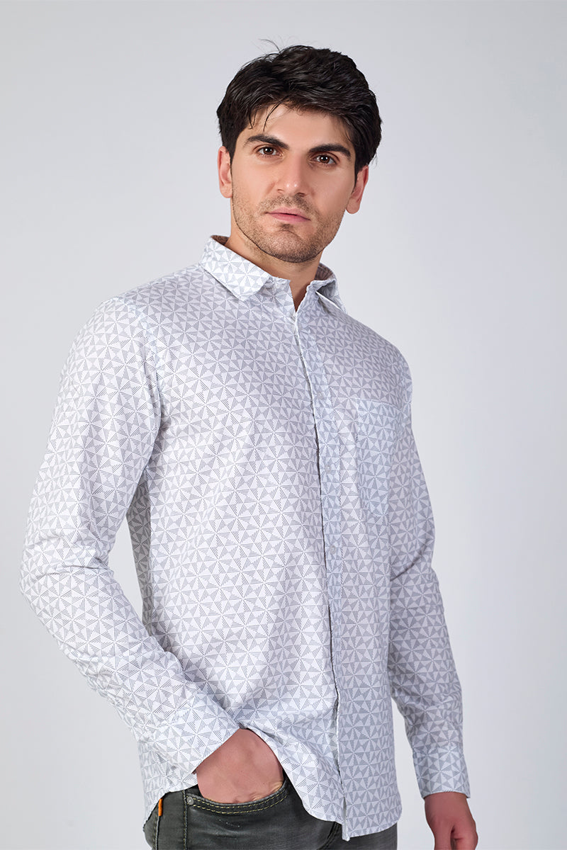 Men's Printed Full Sleeve Shirt - Crisp White