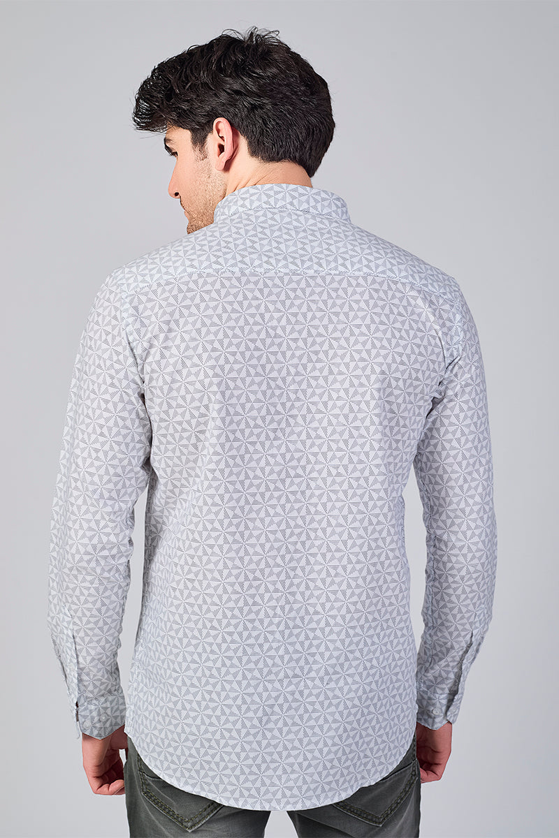 Men's Printed Full Sleeve Shirt - Crisp White