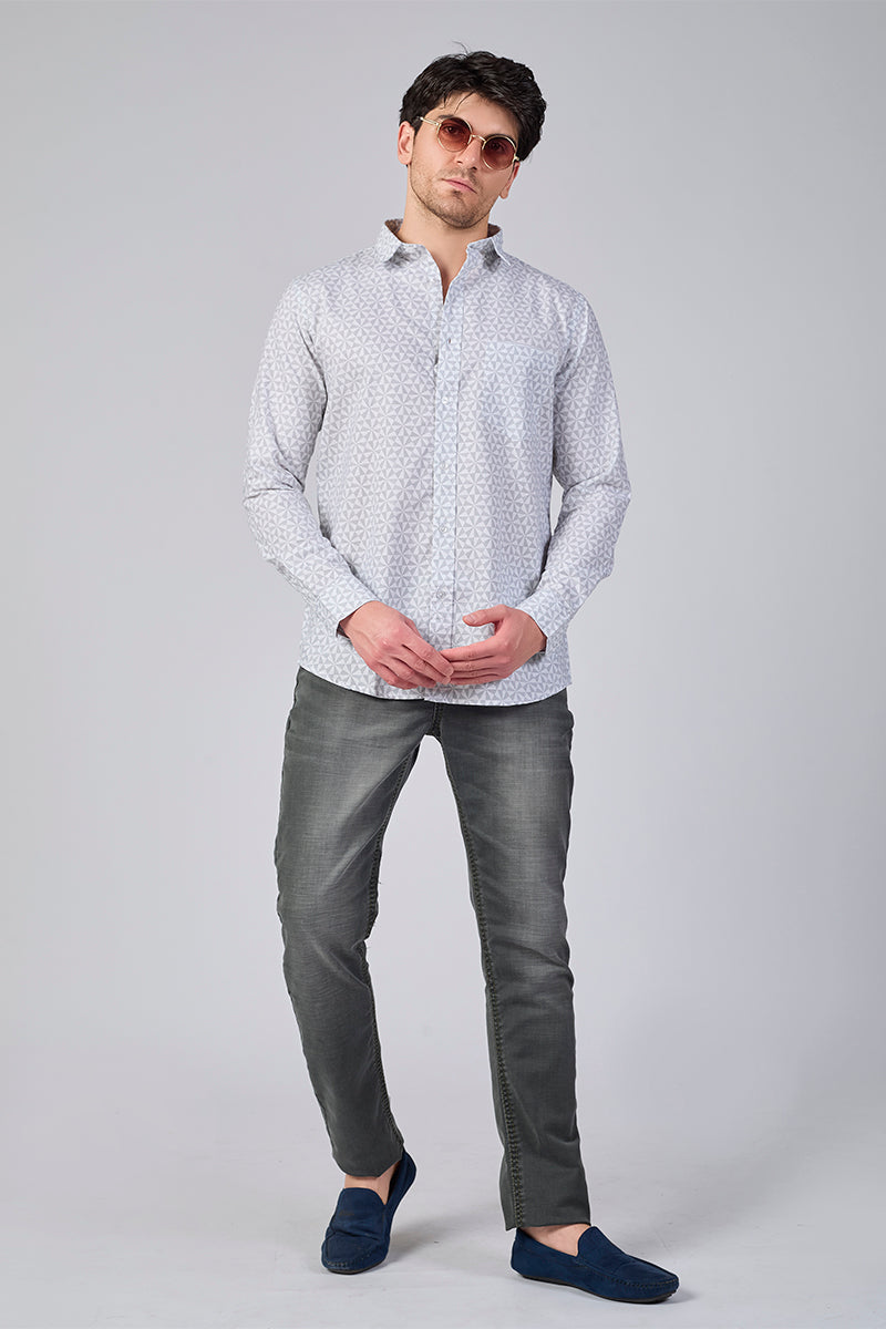 Men's Printed Full Sleeve Shirt - Crisp White