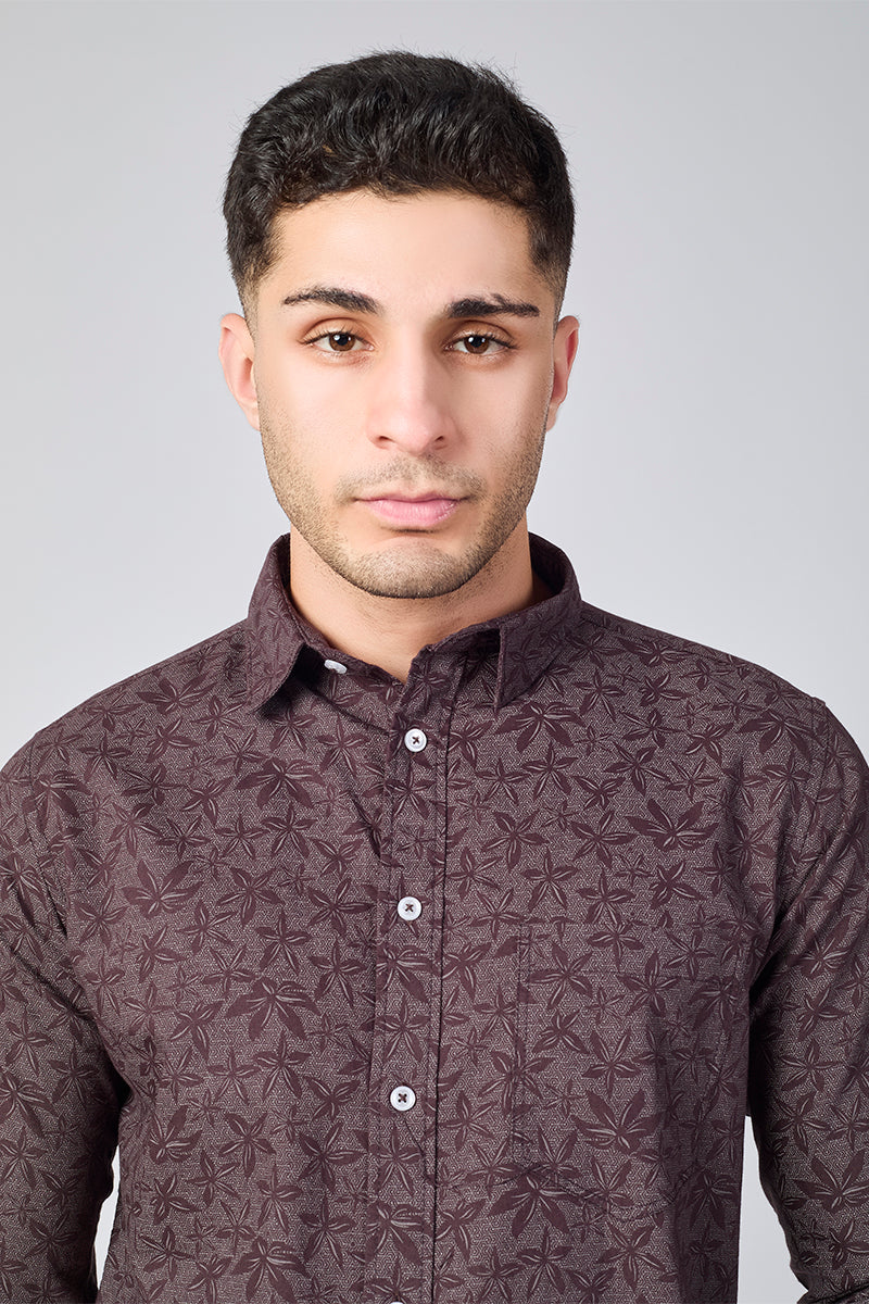 Men's Printed Full Sleeve Shirt - Plum Maroon