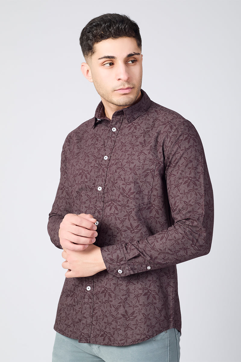 Men's Printed Full Sleeve Shirt - Plum Maroon