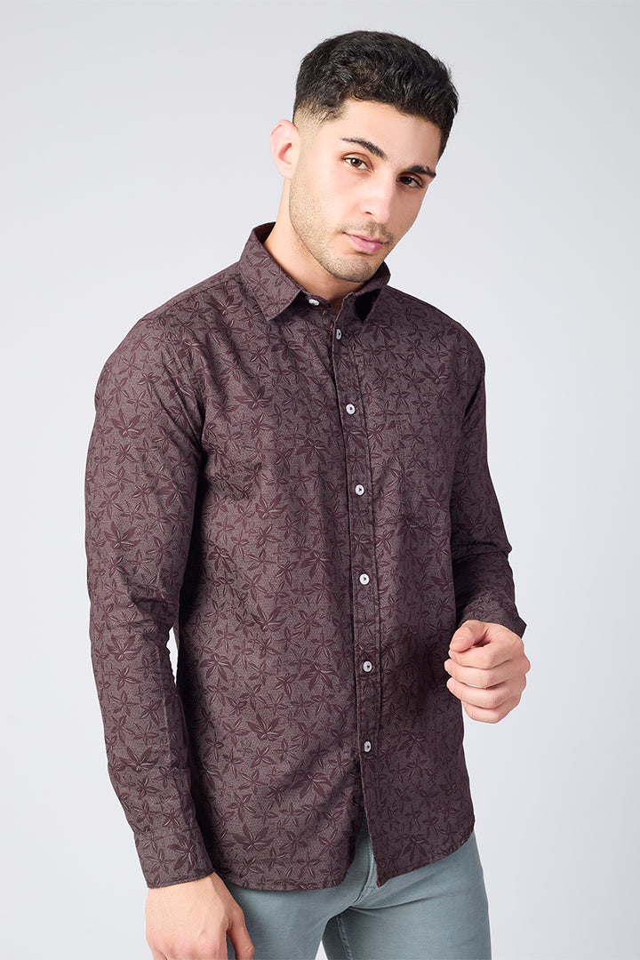 Men's Printed Full Sleeve Shirt - Plum Maroon