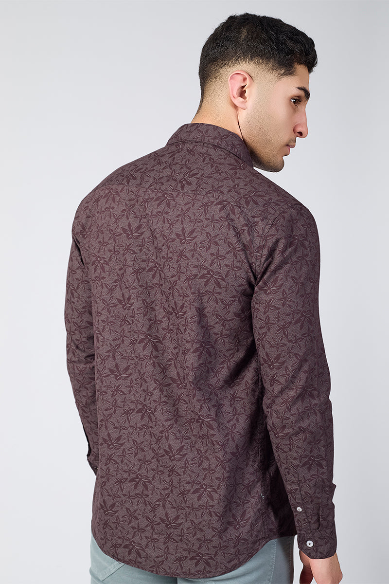 Men's Printed Full Sleeve Shirt - Plum Maroon