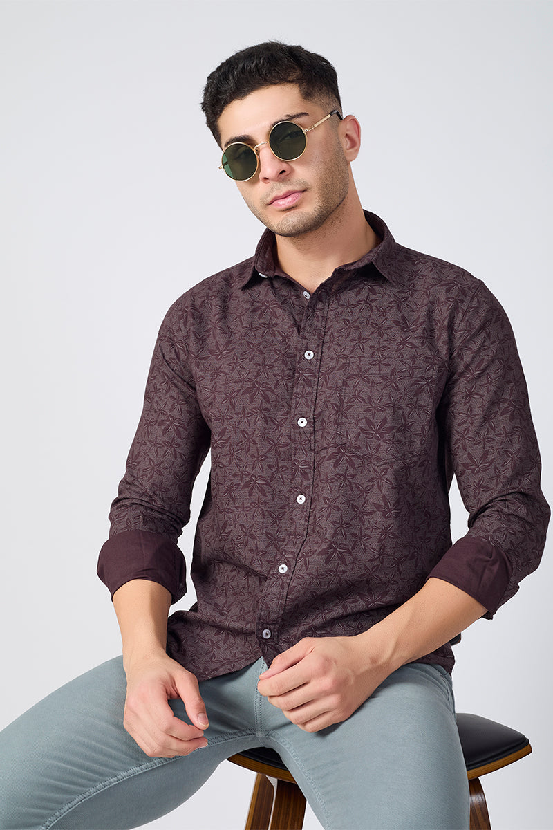 Men's Printed Full Sleeve Shirt - Plum Maroon