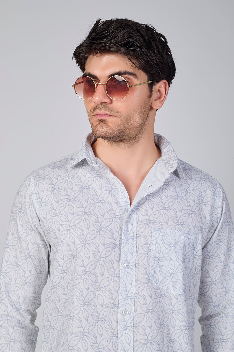 Men's Printed Full Sleeve Shirt - White