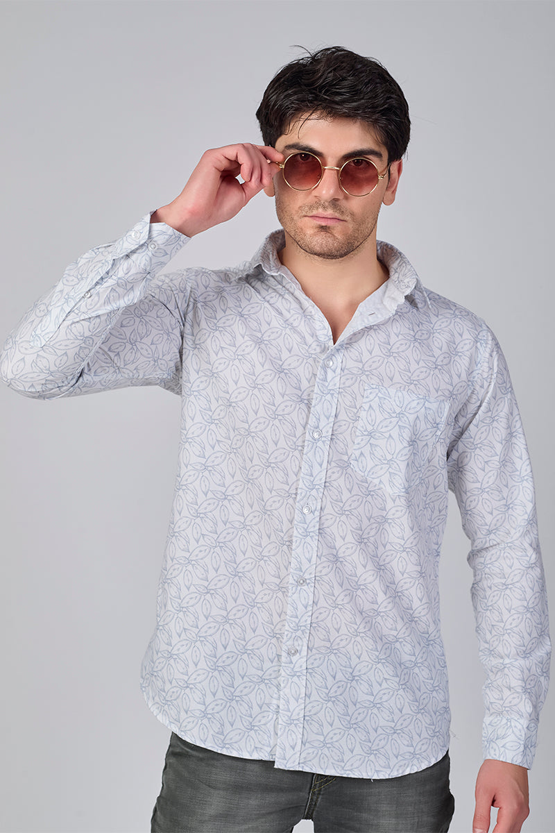 Men's Printed Full Sleeve Shirt - White
