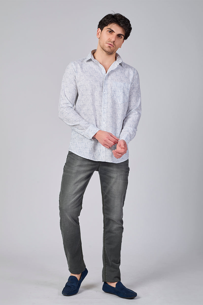 Men's Printed Full Sleeve Shirt - White