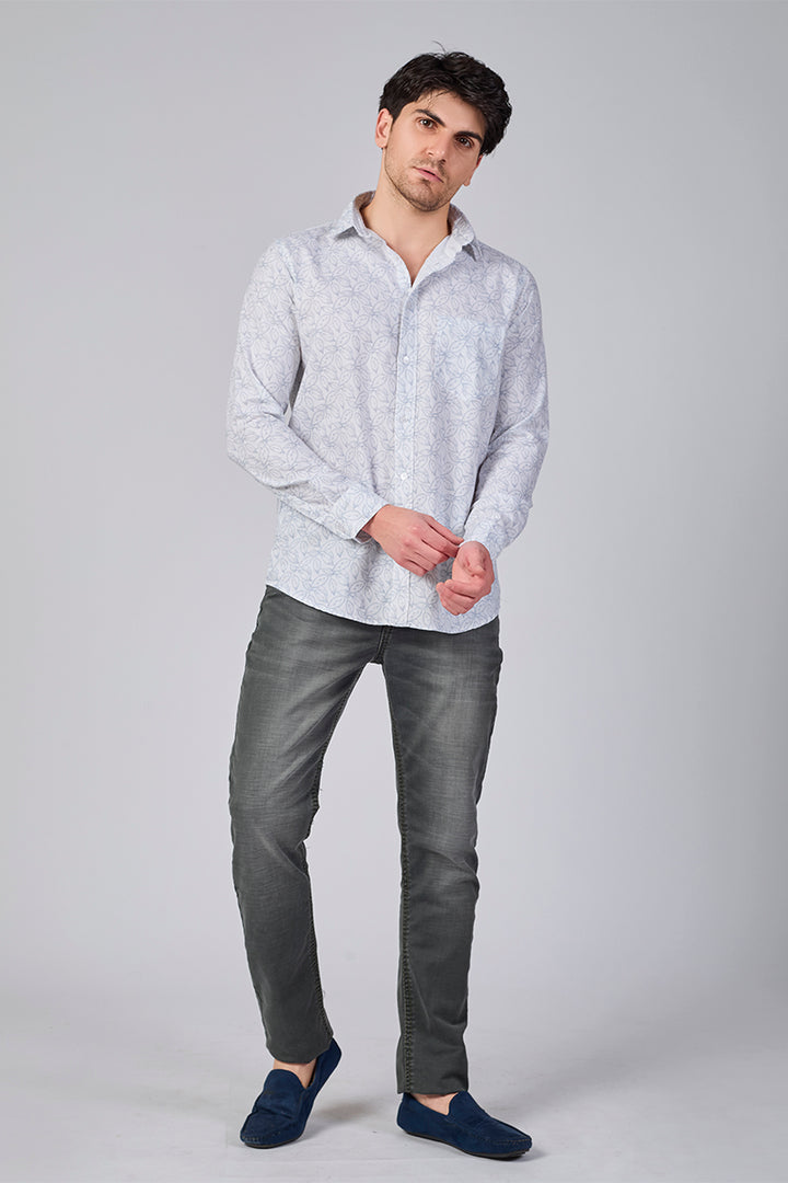 Men's Printed Full Sleeve Shirt - White
