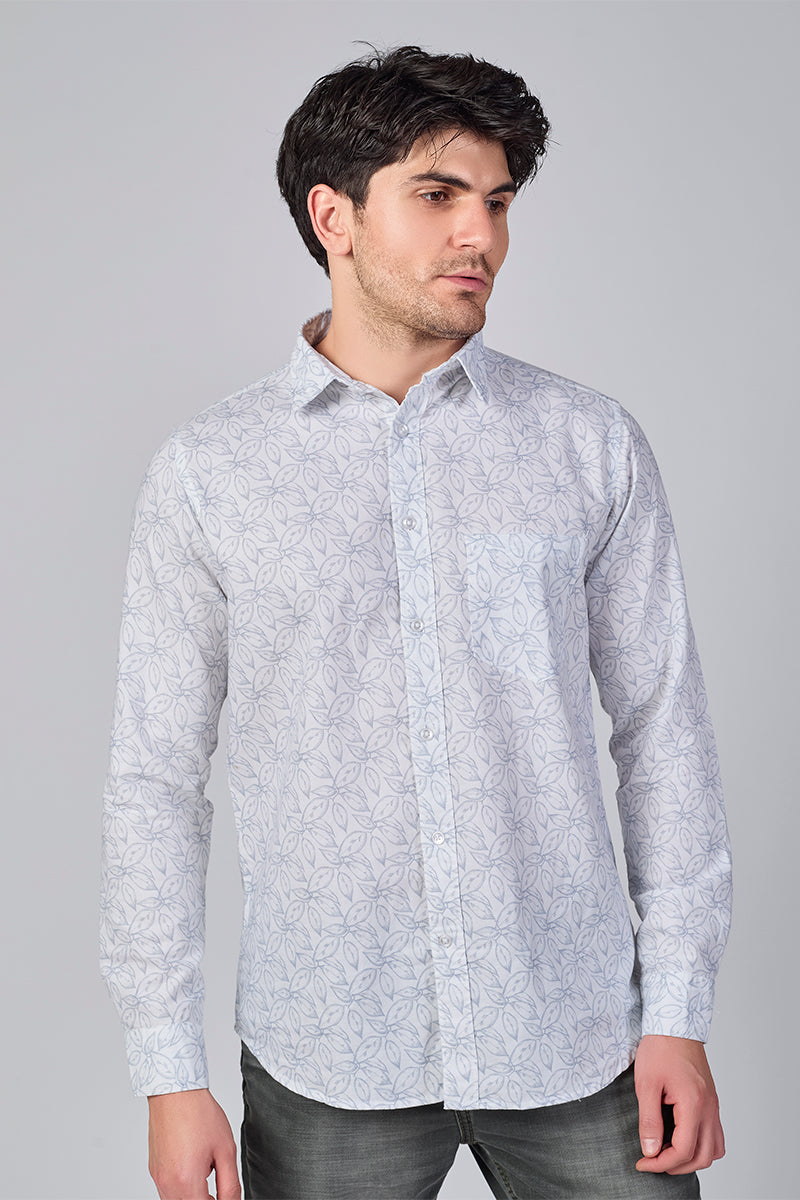 Men's Printed Full Sleeve Shirt - White