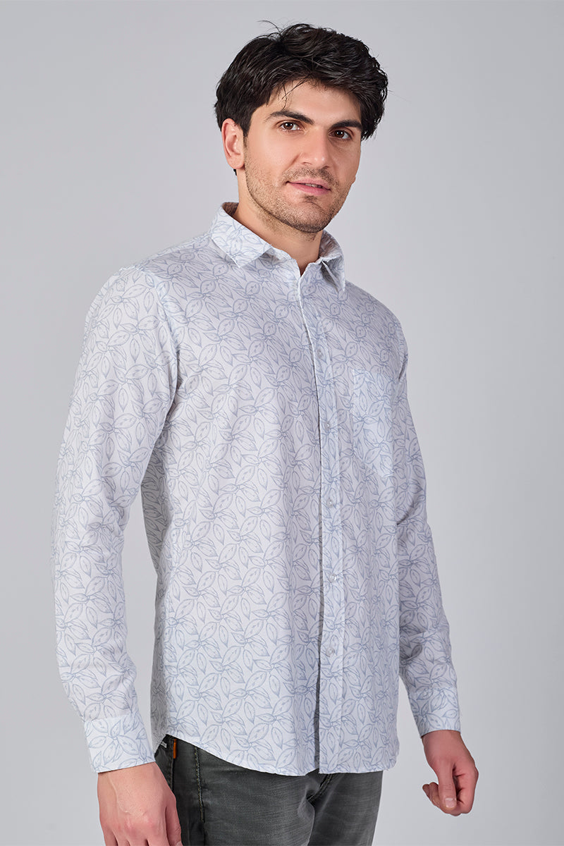 Men's Printed Full Sleeve Shirt - White