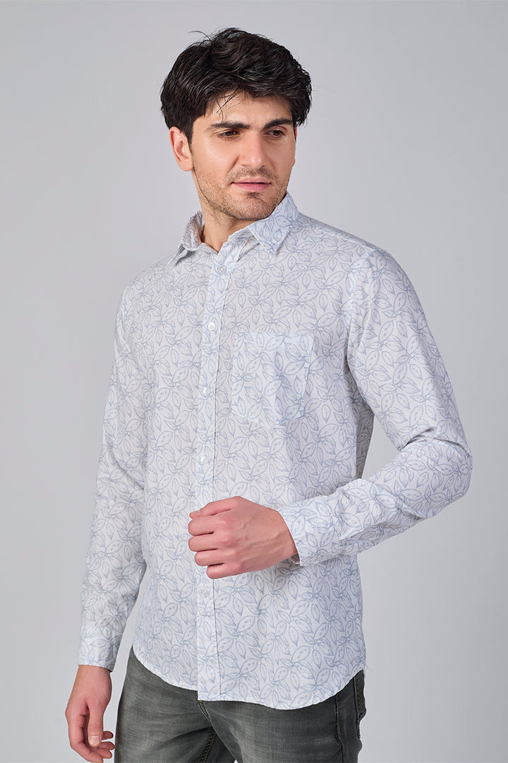 Men's Printed Full Sleeve Shirt - White