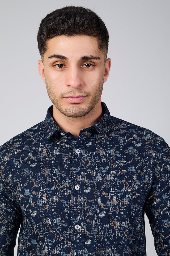 Men's Printed Full Sleeve Shirt - Deep Ink Navy