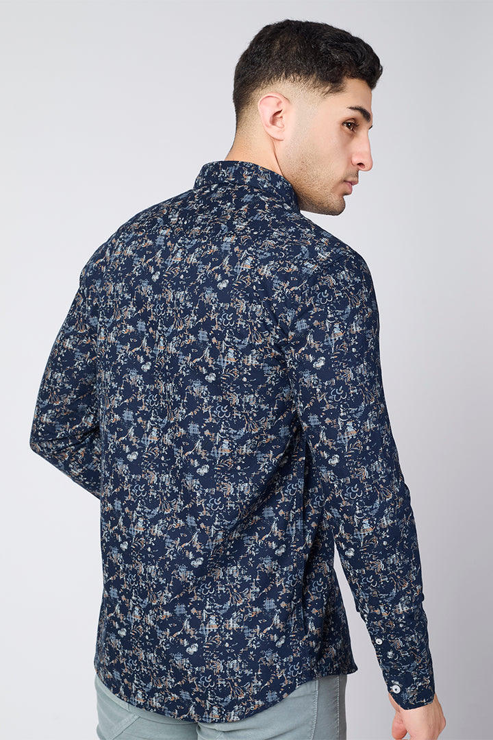 Men's Printed Full Sleeve Shirt - Deep Ink Navy